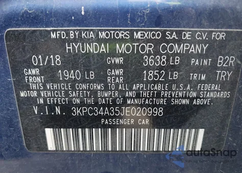 2018 Hyundai Accent Limited from USA, damaged, VIN 3KPC34A35JE020998